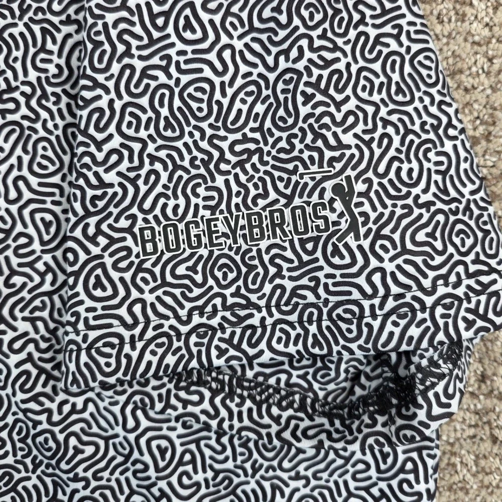 Bogey Bros Mens Golf Polo Shirt XL Black White Maze Print Short Sleeve Button Up - Picture 5 of 8